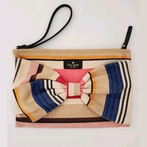Kate Spade New York Striped Canvas Bow Wristlet Clutch